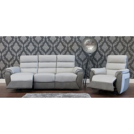 Ritz Reclining 3 + 1 Leather And Fabric Sofa Suite Available In Grey