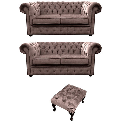 Chesterfield 2 Seater + 2 Seater+Footstool Settee Harmony Charcoal Velvet Sofa Suite Offer