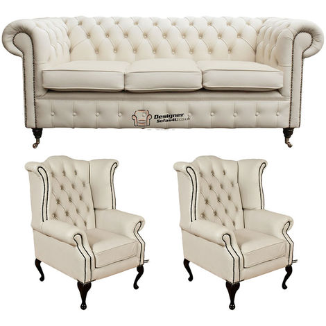 Queen Anne Chairs Leather Sofa Suite