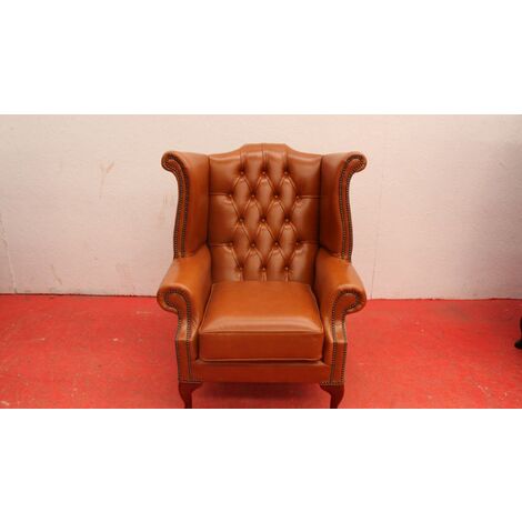 Chesterfield Queen Anne High Back Wing Chair Old English Saddle