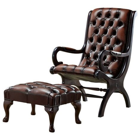 Leather chesterfield deals chair and ottoman