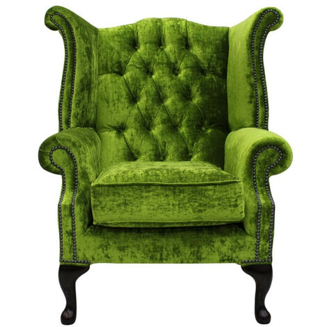 Green velvet deals wing chair