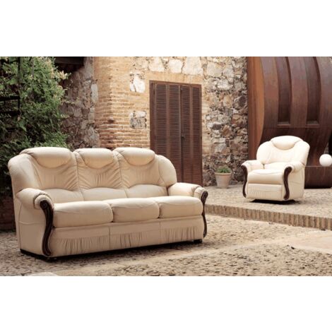Tropic 3+1+1 Genuine Reclining Manual Italian Sofa Settee Hielo Cream Leather