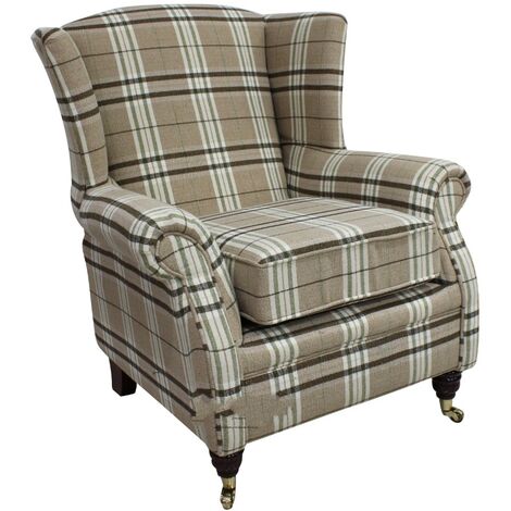 Wing Chair Fireside High Back Armchair Balmoral Check Fabric