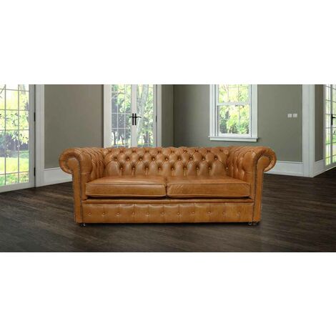 3 seater deals leather chesterfield sofa