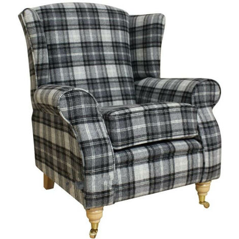 Arnold Wool Tweed Wing Chair Fireside High Back Armchair Fernie