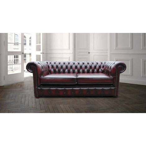 Oxblood leather deals chesterfield sofa