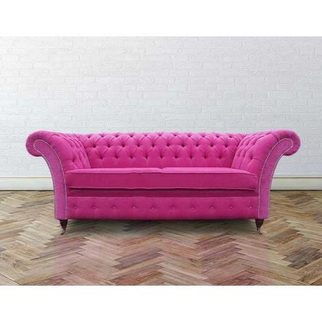 3 Seater Fuchsia Pink Crushed Velvet Fabric Chesterfield Sofa, British  Handmade Furniture 