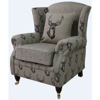 Wing Chair Fireside High Back Armchair Antler Stag Chocolate