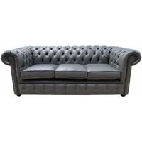 Chesterfield 3 Seater Bonded Grey Leather Sofa
