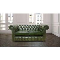 2 Seater Green antique leather Chesterfield sofa | DesignerSofas4U