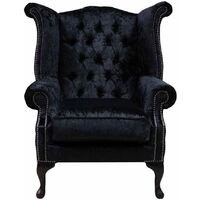 Chesterfield Queen Anne High Back Wing Chair Shimmer Black Velvet