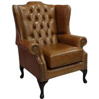 Chesterfield Gladstone Queen Anne High Back Wing Chair Old English Saddle Leather