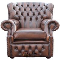 Chesterfield Monks High Back Wing Chair Antique Brown UK Manufactured Armchair