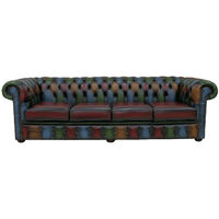Chesterfield Patchwork Antique 4 Seater Settee Leather Sofa Offer