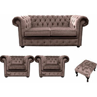 Chesterfield 2 Seater + 2 x Club chairs + Footstool Harmony Charcoal Velvet Sofa Suite Offer