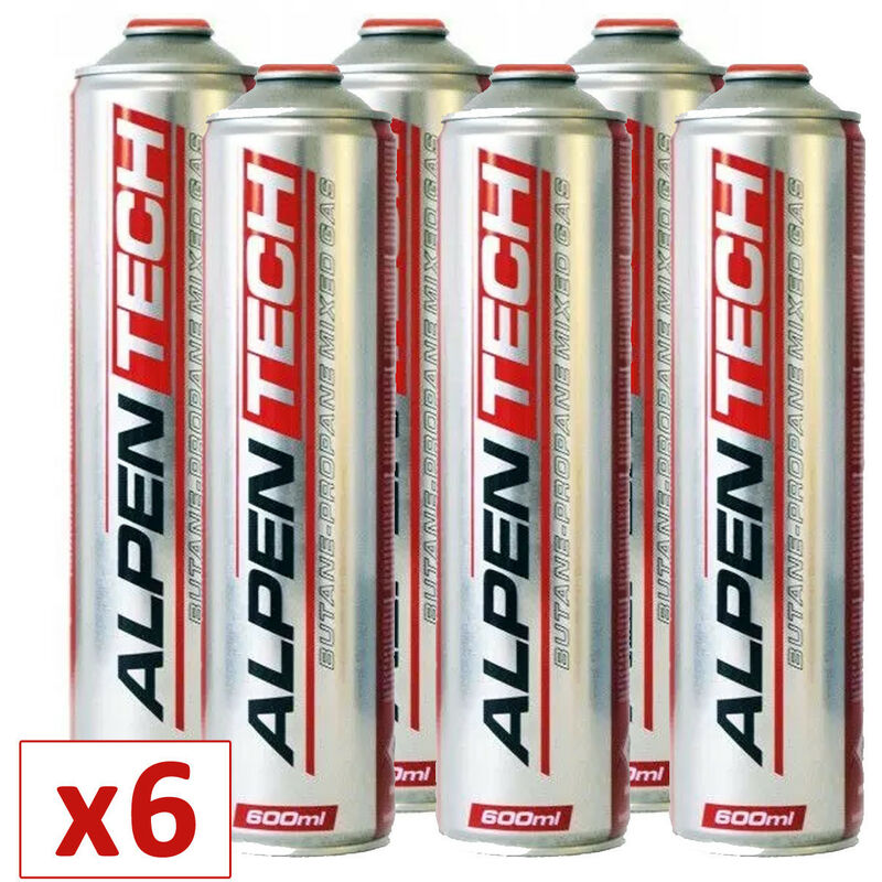 Paquete de 6 cartuchos de gas 330g Mezcla de butano y propano 600ml ALPENTECH Válvula de bombona universal 7/16