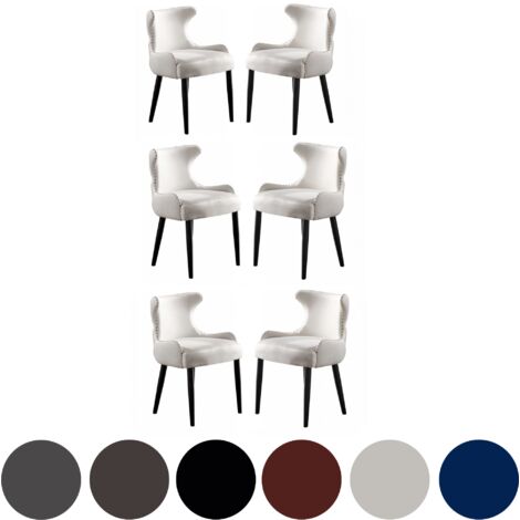 Set of 6 Oxford LUX Velvet Dining Chair - Upholstered Chair for Dining Room, Kitchen - Cream