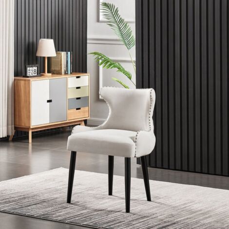 Set of 6 Oxford LUX Velvet Dining Chair - Upholstered Chair for Dining Room, Kitchen - Cream
