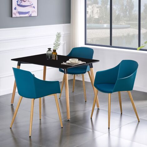 Halo Eden Dining Set - a Black Wooden Dining Table and Set of 4 Blue Wooden Dining Chairs - Dining Room Kitchen