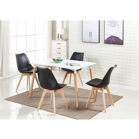 5 Pieces Life Interiors Lorenzo Halo Dining Set - a Rectangular White Dining Table and Set of 4 Black Dining Chairs