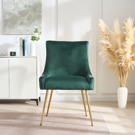 Set of 2 Green Viviana Velvet Dining Chairs with Gold Legs and Ring ...