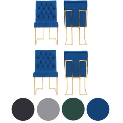 Set of 4 Blue Siena Luxury Tufted Velvet Dining Chairs with Gold Frame & Legs - Modern Upholstered Accent Chair (1/5)