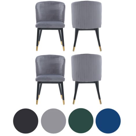 Set of 4 Grey Sofina Modern Velvet Dining Chairs with Tufted Back - Wooden Frame & Gold-Tipped Rubberwood Legs (1/5)