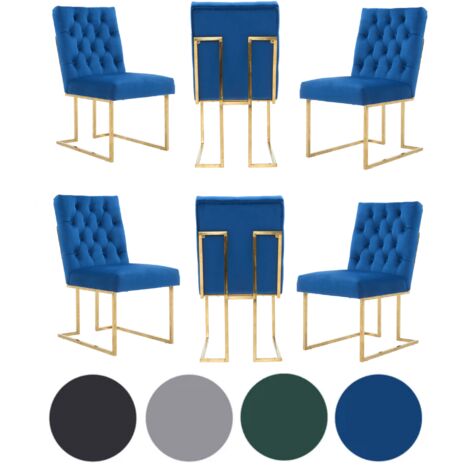 Set of 6 Blue Siena Luxury Tufted Velvet Dining Chairs with Gold Frame & Legs - Modern Upholstered Accent Chair (1/5)