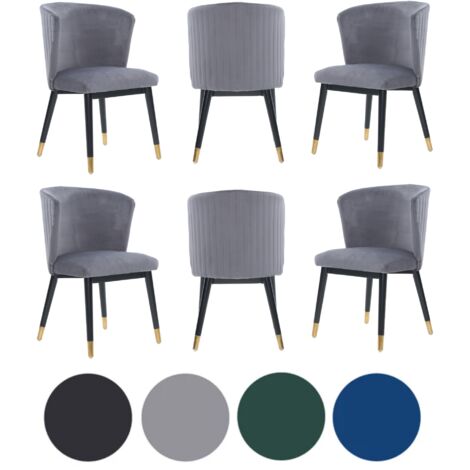 Set of 6 Grey Sofina Modern Velvet Dining Chairs with Tufted Back - Wooden Frame & Gold-Tipped Rubberwood Legs (1/5)