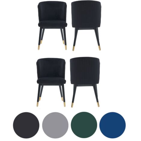 Set of 4 Black Sofina Modern Velvet Dining Chairs with Tufted Back - Wooden Frame & Gold-Tipped Rubberwood Legs (1/5)