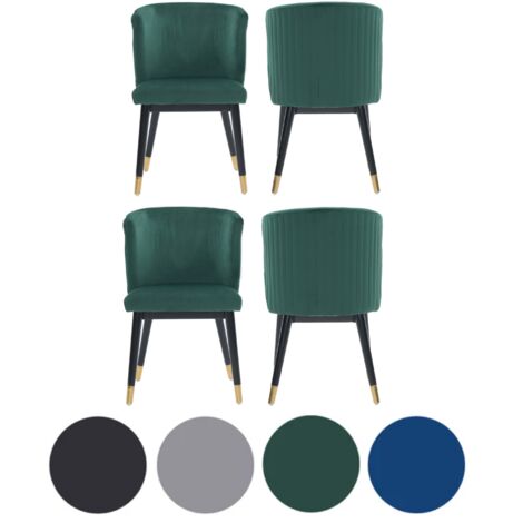 Set of 4 Green Sofina Modern Velvet Dining Chairs with Tufted Back - Wooden Frame & Gold-Tipped Rubberwood Legs (1/5)