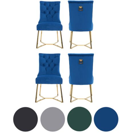 Set of 4 Blue Ambra Modern Velvet Dining Chairs with Gold Legs & Ring Handle - Tufted Back, Plush Foam Seat, Luxury Accent Chair (1/5)