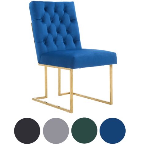 Single Blue Siena Luxury Tufted Velvet Dining Chair with Gold Frame & Legs - Modern Upholstered Accent Chair (1/5)