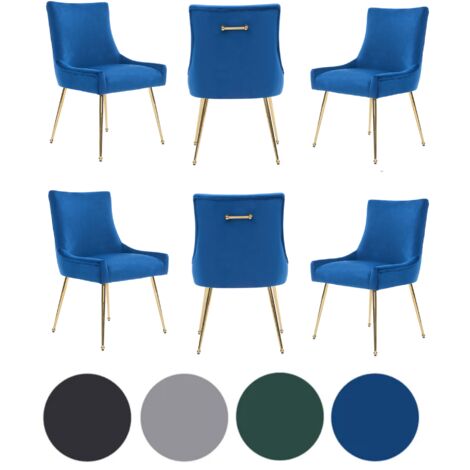 Set of 6 Blue Viviana Velvet Dining Chairs with Gold Legs and Ring Handle - Modern Upholstered Accent Chair (1/5)