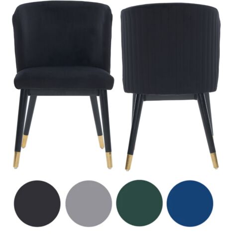 Set of 2 Black Sofina Modern Velvet Dining Chairs with Tufted Back - Wooden Frame & Gold-Tipped Rubberwood Legs (1/5)