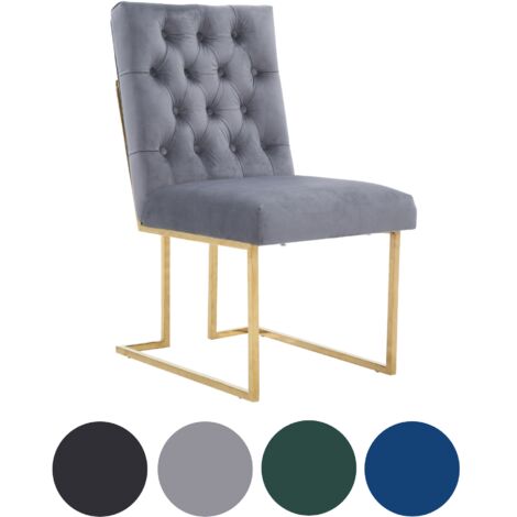 Single Grey Siena Luxury Tufted Velvet Dining Chair with Gold Frame & Legs - Modern Upholstered Accent Chair (1/5)