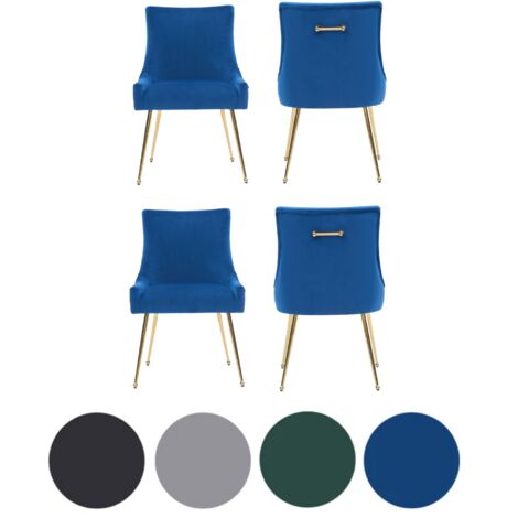 Set of 4 Blue Viviana Velvet Dining Chairs with Gold Legs and Ring Handle - Modern Upholstered Accent Chair (1/5)