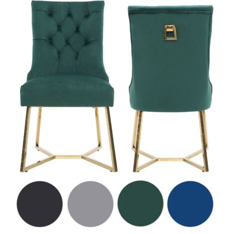 Set of 2 Green Ambra Modern Velvet Dining Chairs with Gold Legs & Ring Handle - Tufted Back, Plush Foam Seat, Luxury Accent Chair (1/5)