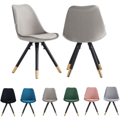 Set of 2 Dark Grey Sofia Ergonomic Modern Dining Chairs Upholstered in Velvet, Metal Legs with Gold End Tips (1/5)