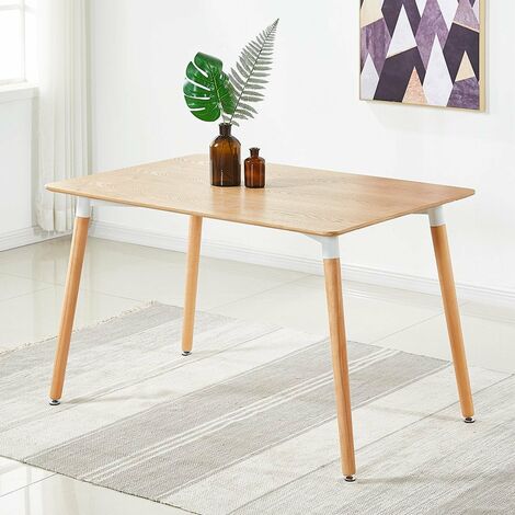 Halo 4-6 Seater Single Dining Table, Solid Wood Legs and Plastic Top, Oak