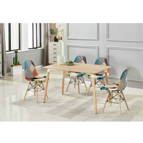 Patchwork Eiffel Halo Dining Set - 4 x Fabric Chairs & White Halo Table - Modern dining Set