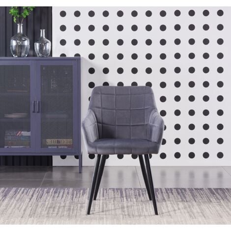 Single Camden Modern Velvet Dining Chair - Ergonomic Curved back with Metal Legs - Armchair for Dining Room Kitchen Living Room - Dark Grey