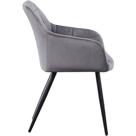 Single Camden Modern Velvet Dining Chair - Ergonomic Curved back with Metal Legs - Armchair for Dining Room Kitchen Living Room - Dark Grey