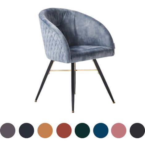 Single Vittorio Modern Velvet Dining Chair - Ergonomic Curved back with Metal Legs - Armchair for Dining Room Kitchen Living Room - Grey