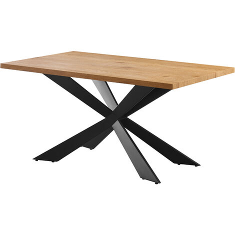 Duke lux single dining table, solid metal legs and wooden top, oak