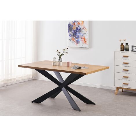 Duke lux single dining table, solid metal legs and wooden top, oak