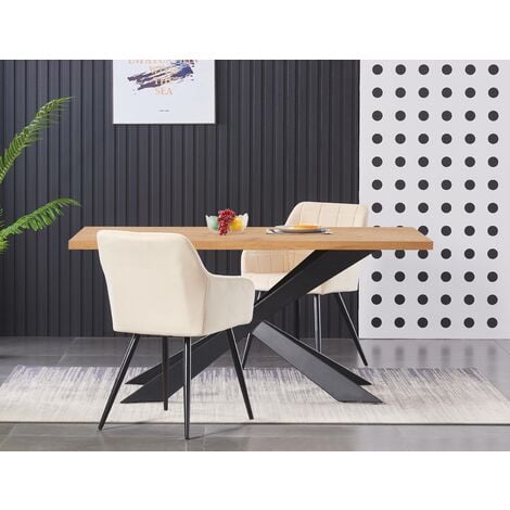 Duke lux single dining table, solid metal legs and wooden top, oak