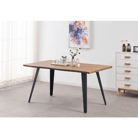 Rocco Lux Single Dining Table, Solid Metal Legs and Wood Top, Oak