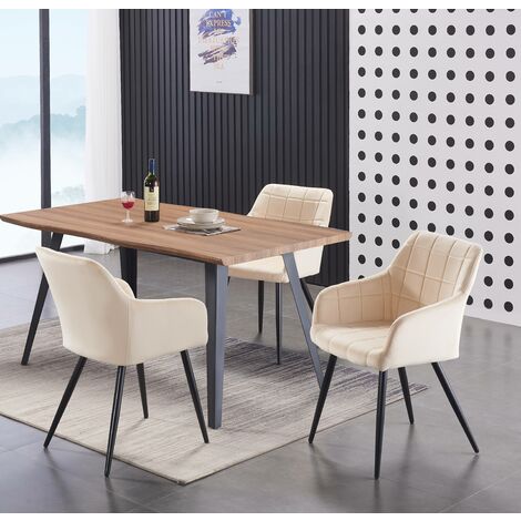 Rocco Lux Single Dining Table, Solid Metal Legs and Wood Top, Oak